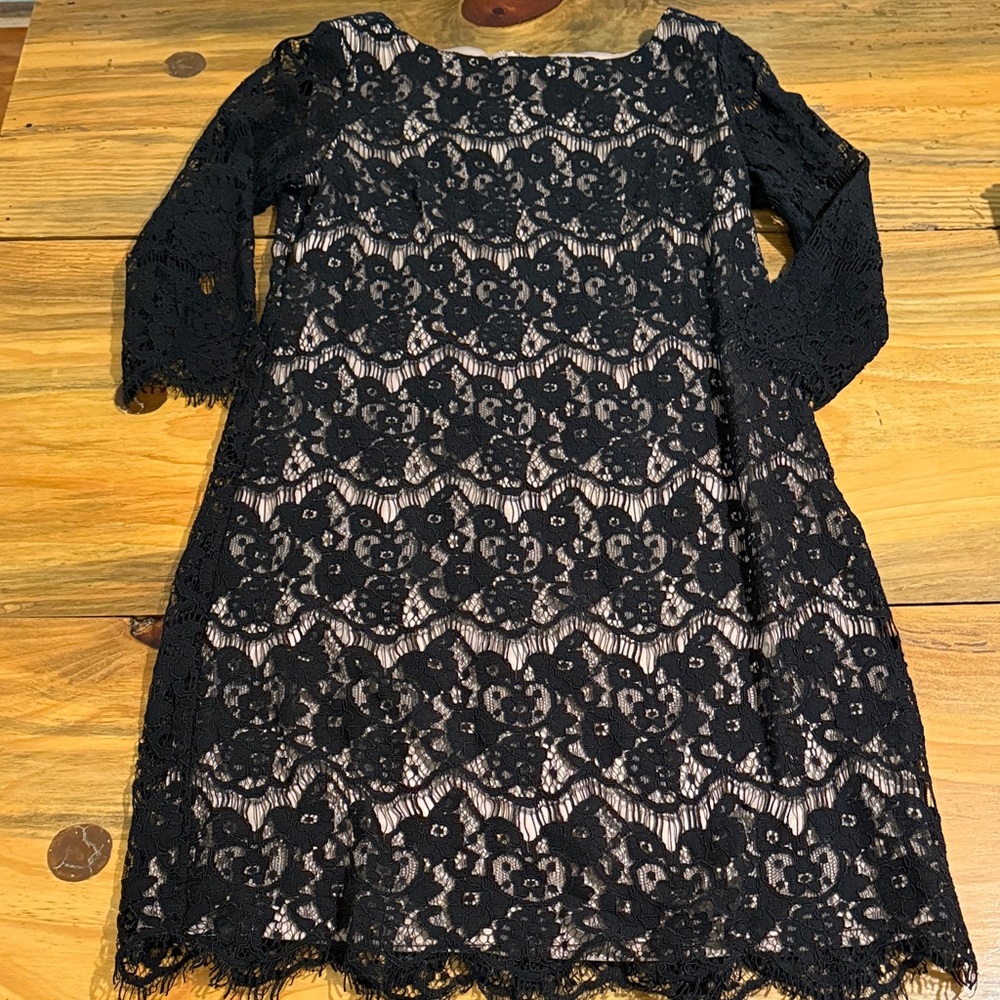 Jessica Howard Beautiful Black Lace Midi Dress with Nude Lining, NWT - Picture 7 of 8